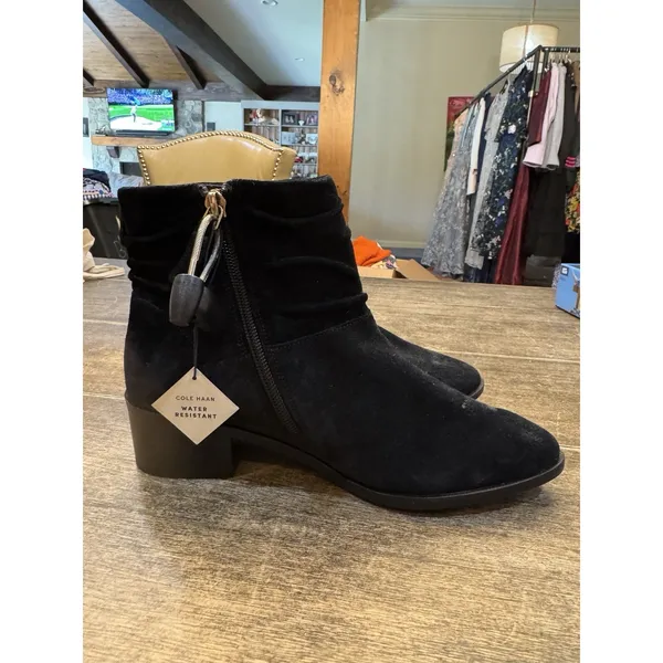 Cole Haan Maple Ankle Boots Womens 5.5 Black Suede Slouchy Booties Zip Up Shoes - Image 3