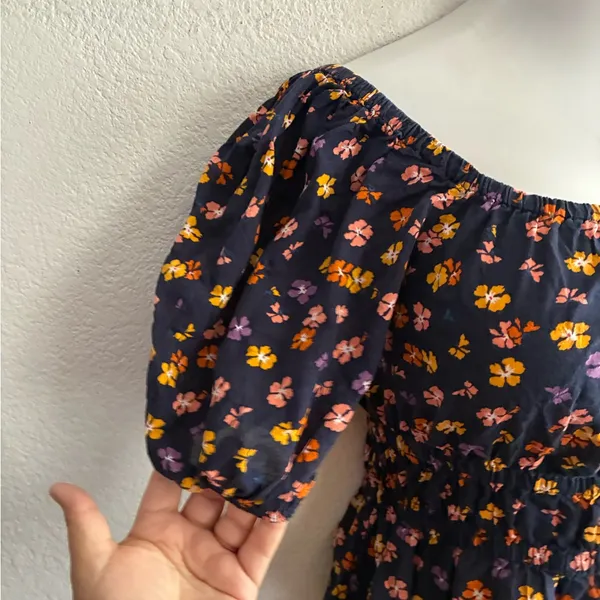 Madewell Puff-Sleeve Square Neck Smocked-Waist in Aloha Floral Crop Top S - Image 7