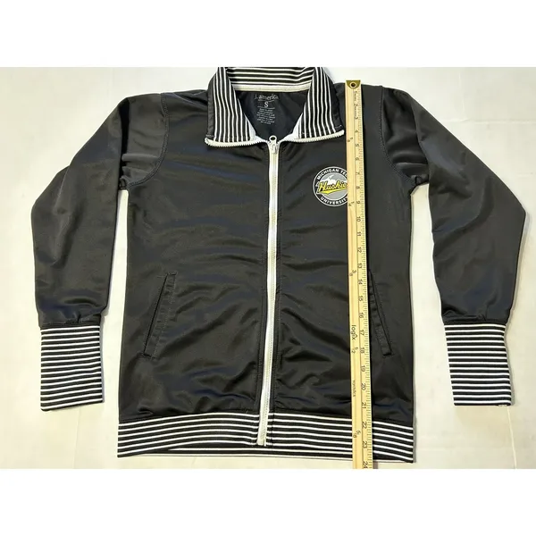 J. America Michigan Tech Huskies Track Jacket Womens S Black Stripe Zip VTG VGUC - Image 4