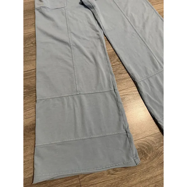 Rae Mode Women Cotton Blend Pants Siz L Light Blue Wide Leg Lounge Elastic Waist - Image 11