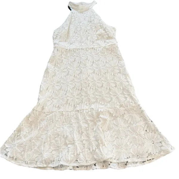 NWT Lulus Song of the Night‎ White Lace Trumpet Hem Halter Dress Size LARGE - Image 5