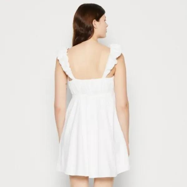 Abercrombie & Fitch White Smocked Ruffle Strap Linen Blend Mini Dress - Image 3