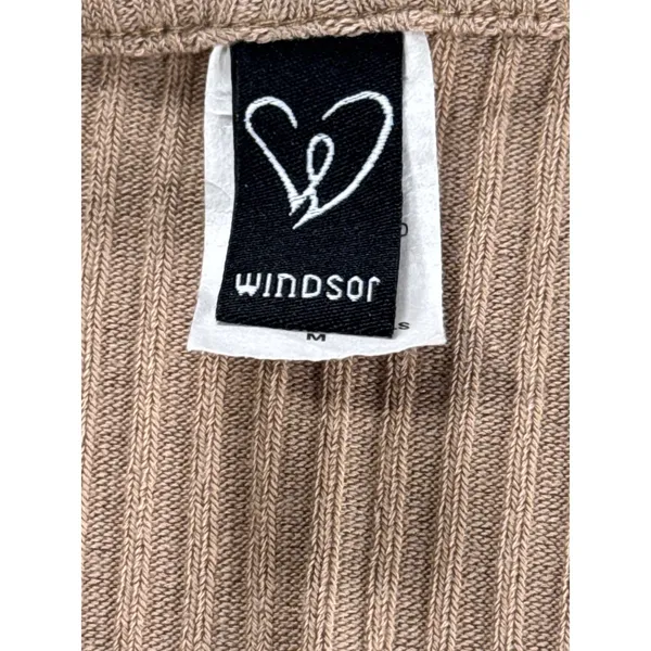 Windsor Wrap Top Ribbed Long Sleeve Tie Front Crop Top Beige Size M - Image 9