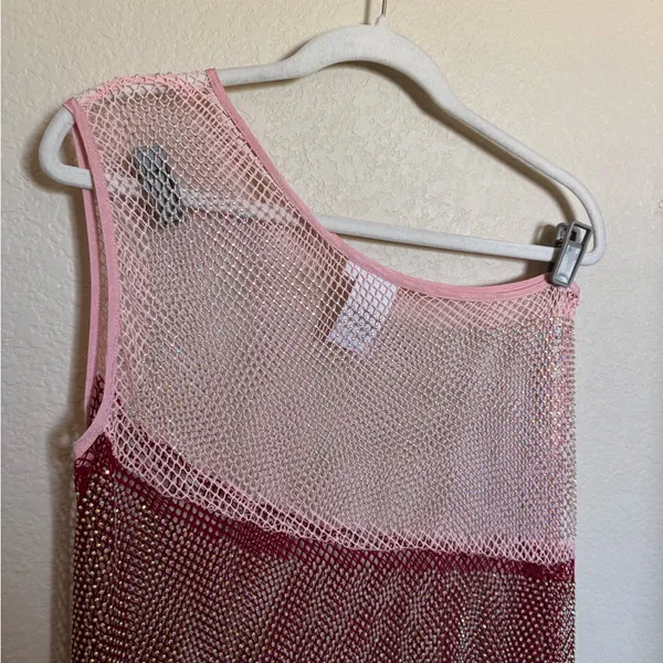 Queen of Sparkles beaded Mesh One Shoulder Asymmetrical‎ Swim Coverup Sz M - Image 6