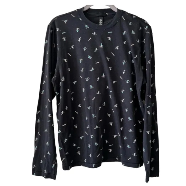 SKIMS Boyfriend Long Sleeve T-shirt in Washed Onyx Ski Print Size XL - Image 10