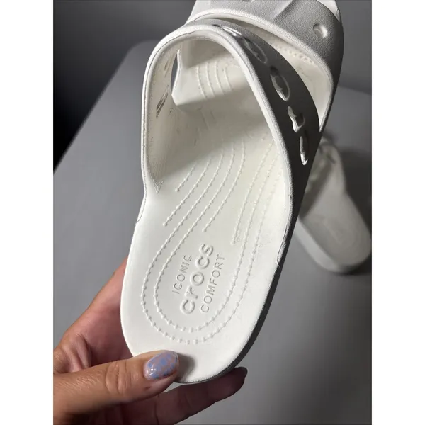 Crocs Slide Sandals White Iconic Comfort Women Size 11 Slip‎ On - Image 3