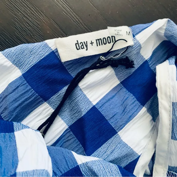 Lulus NWOT Day & Moon Boutique Brand White/Blue Checker Gingham Print Romper | Size: M - Image 10