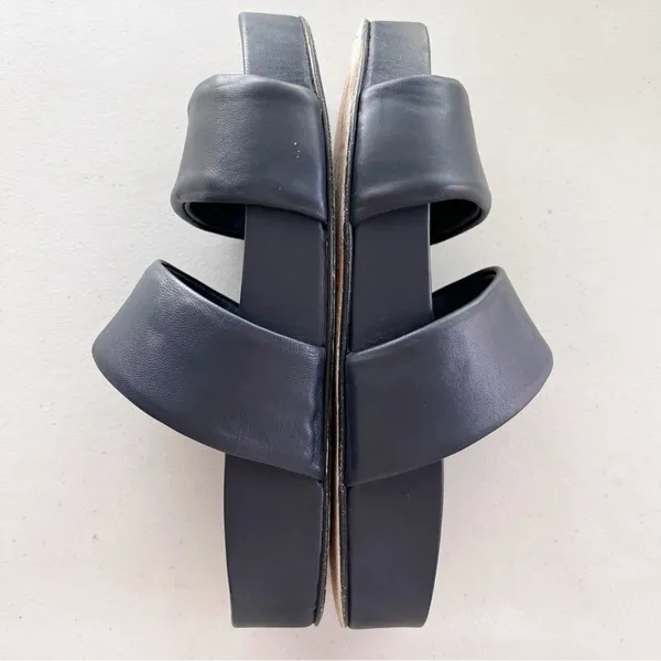Beautiisoles Navy Blue Double-Strap Leather Minimalist Summer Slide Sandals - Image 5