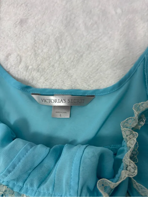 Victoria's Secret Y2K Vintage Sheer‎ Aqua Lace Trim Babydoll Chemise Brief Set - Image 10