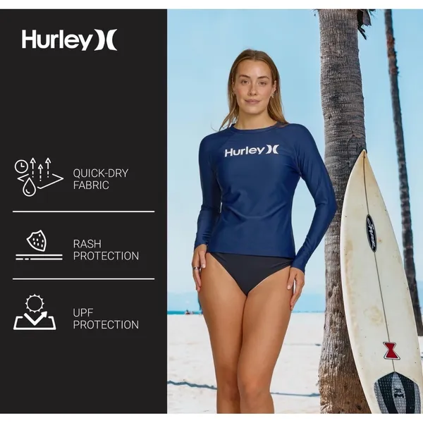 NWT Hurley Navy Blue Long Sleeve Rash Guard‎ Shirt UPF 50+ UV Protection Small - Image 7