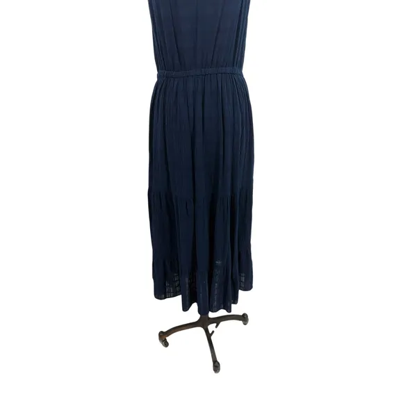 Self Contrast Navy Gauze Halter‎ Tiered Midi Dress Boho Sleeveless Size Medium - Image 3