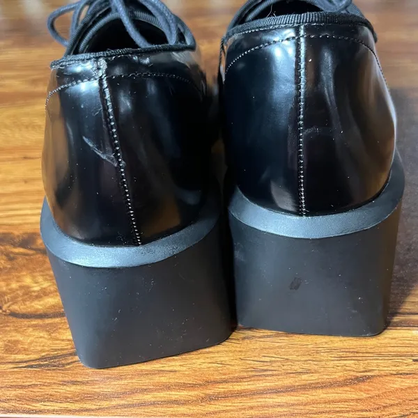Zara Black faux Leather Chunky Heel Lace Up Oxford‎ Shoes Women's Size 41/10 - Image 6