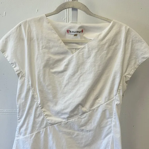 Le Sarte Pettegole White Cotton Blend V-Neck Wrap Blouse‎ Made in Italy Size 46 - Image 3