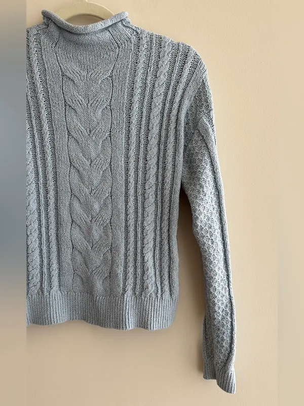 J. Crew Women’s Rollneck Cable Sweater, Light Blue, Size Small, 90s Sweater - Image 4