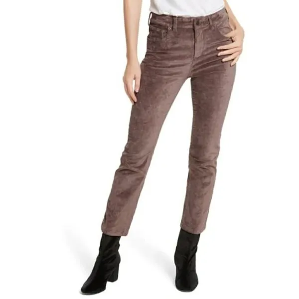 Free People Women's Size 26 Velvet Crop Flare Pants Taupe Brown Purple Stretch‎ - Image 3