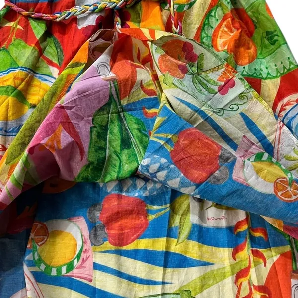 Farm Rio Summer Picnic Midi Dress Small Belted Cotton Sleeveless Tropical - Image 14