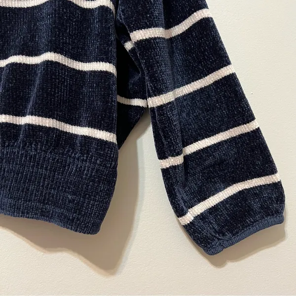 Luv Lane Striped Chenille Knit Sweater Dark Blue White Crewneck S - Image 7