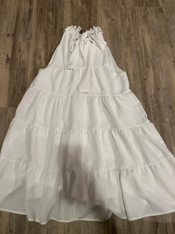Halter Tiered Ruffle White Mini Dress - Image 4