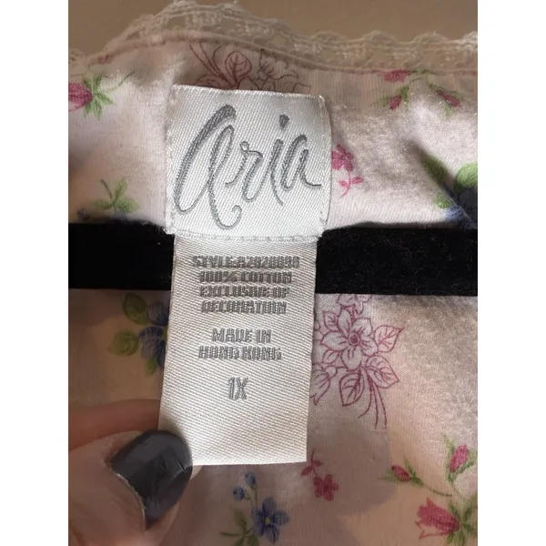 Aria cap-sleeve cotton nightgown pink & blue ditsy floral print lace trim 1X - Image 3