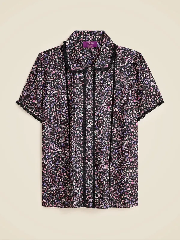 Jcrew Lace-Trim Button-Up Shirt in Liberty Strawberry Floral Fabric Size 2 - Image 2