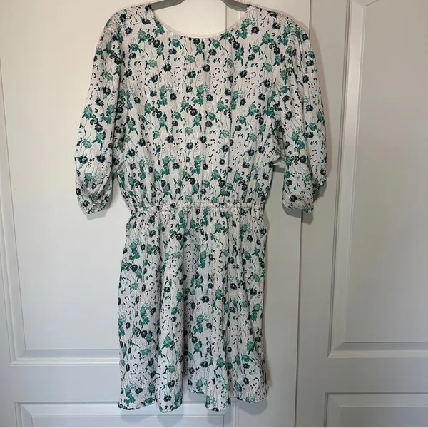 NWT Melloday Floral Print‎ Open Back Dress Teal White Babydoll Peplum Size: XL - Image 2