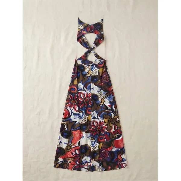 Pia Colors Midi Dress S Multicolor Abstract Floral Twist Front Cutout Open Back - Image 2