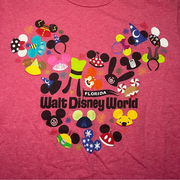 Disney Mickey Ears‎ Pooh Bear TShirt Women’s Small Red Walt Disney World Collage - Image 2