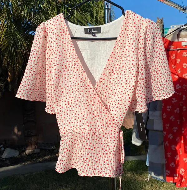 Lulus White & Red Polka Dot Wrap Top - Image 4