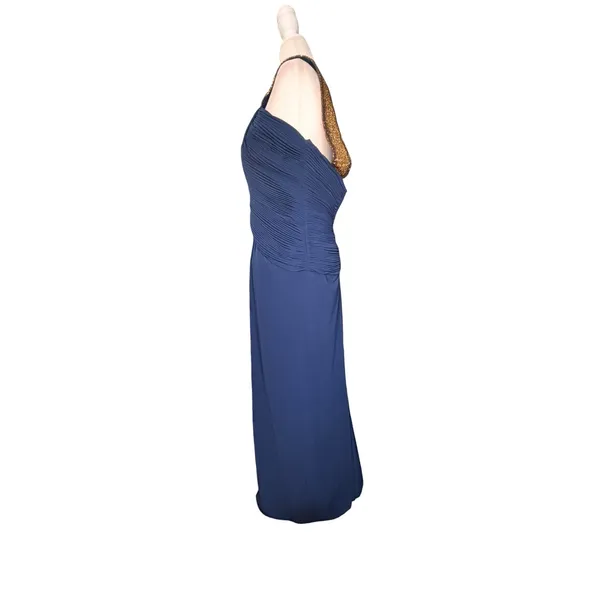 Vintage Navy Blue Beaded Evening Gown Art Deco Formal Maxi Dress Wedding Guest - Image 7