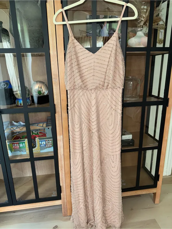 Adrianna Papell gown Art Deco Beaded Blouson maxi dress formal blush intricate - Image 7