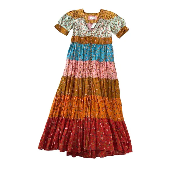 Anthropologie NWT Tiered True Dress Small Patchwork Colorblock Floral‎ Midi Boho - Image 3
