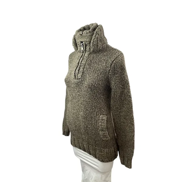 Superdry Co Women's Green Ribbed Knit Stand Collar 1/4 Zip Sweater Top Size S - Image 2