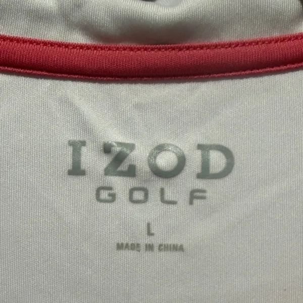 Izod Women's Coral and White Short Sleeve Golf Polo with Diagonal Print Size‎ L - Image 2