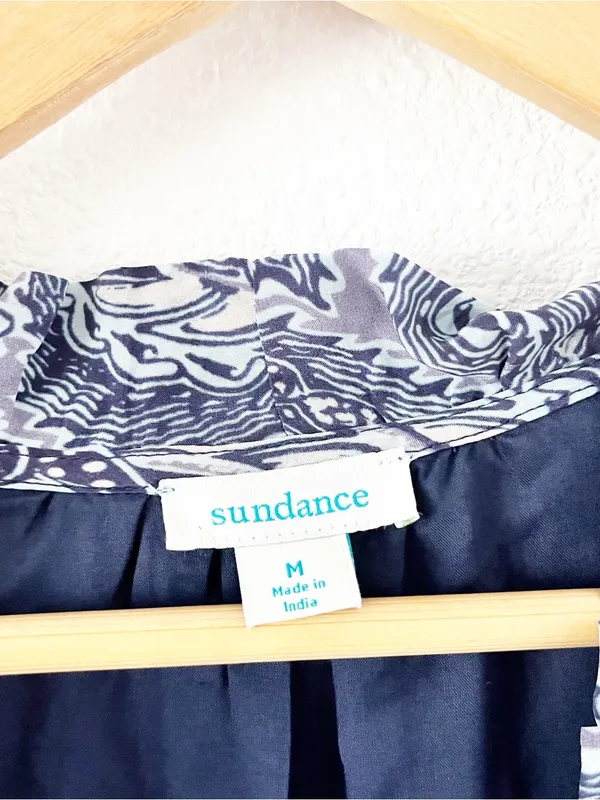 Sundance Paisley Ruffle Boho Viscose Pocketed Blue Print V-Neck Mini Dress - Image 3