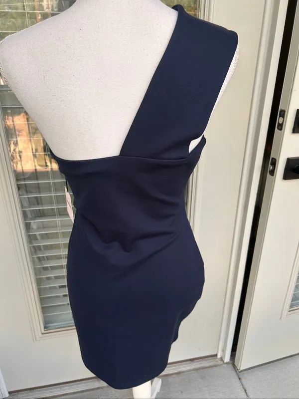 NWT Superdown Rockie One Shoulder Mini Dress Navy Blue M Bodycon - Image 3