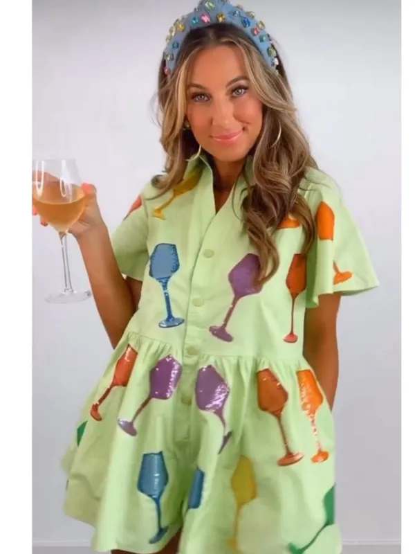 Queen of Sparkles Wine Romper Green Sequin Short Sleeve QOS Size Small S * - Image 9