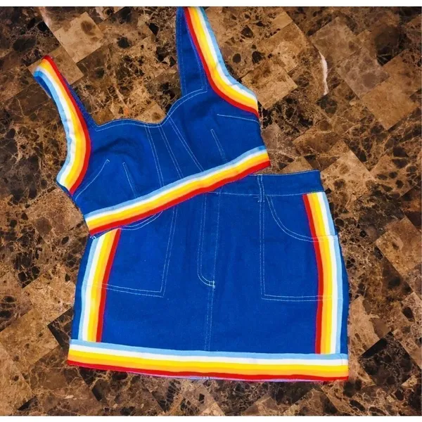 Rainbow Sandals Denim Rainbow Skirt Set Small - Image 6