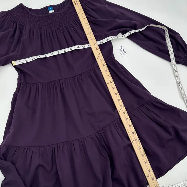 Old Navy Dress Womens XS Purple Tiered Smocked Yoke Mini Long Sleeve Peasant NWT - Image 9