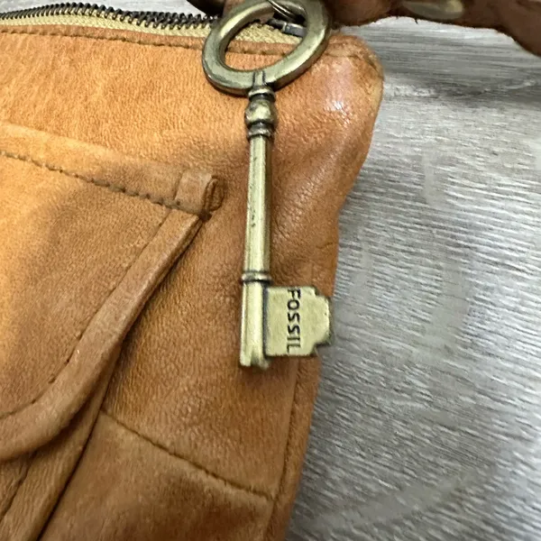 Fossil Tan Leather Crossbody Bag Adjustable Distressed - Image 5
