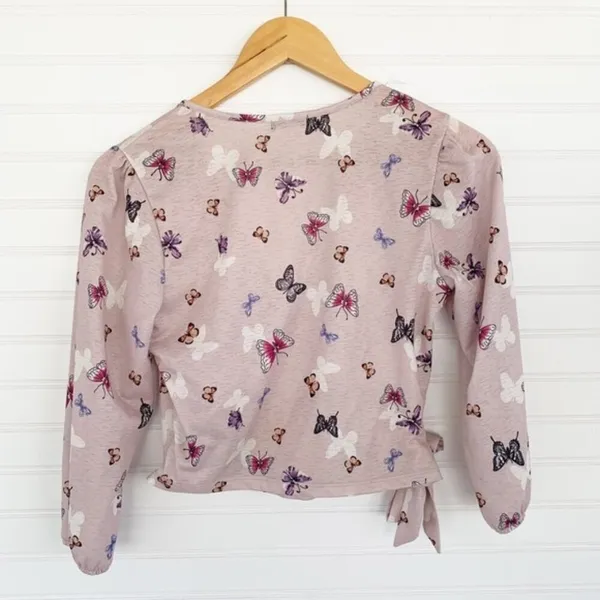 Luna Moon Pink Butterfly Wrap Quarter Sleep Top Blouse‎ Size S - Image 2