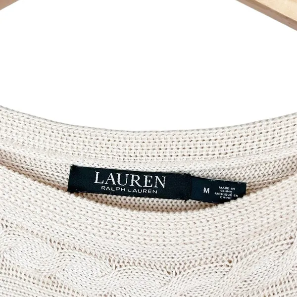 Lauren Ralph Lauren Cream Cable Knit Cap Sleeve Sweater Sz M - Image 3