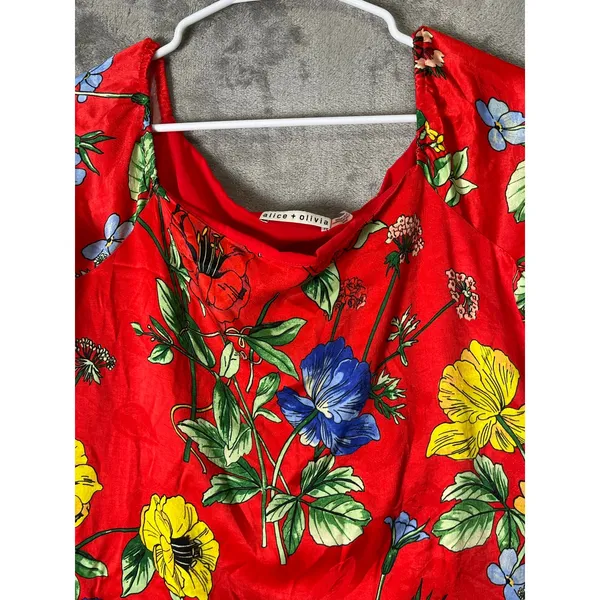 Alice + Olivia Red Floral Off The Shoulder Bell Sleeve Peasant Blouse Boho Top M - Image 2