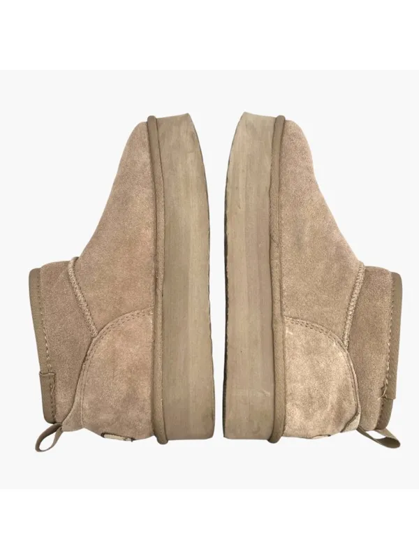 Bearpaw Shalini Low Suede Ankle Boots Wool Blend Lining Size 10 Beige - Image 5