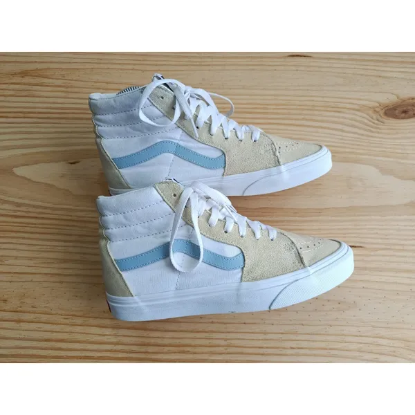 Vans Sk8-Hi High Top Sneakers Men's 6.5 Women's 8 Beige Blue Canvas Skate Shoes - Image 7