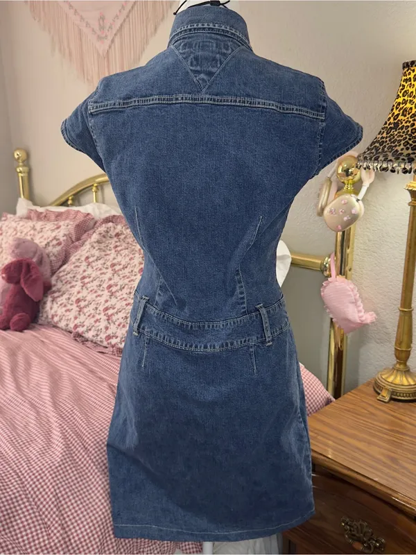 Y2K Tommy Hilfiger Classic Dark Blue Denim Shirt-Dress for Women - Image 8