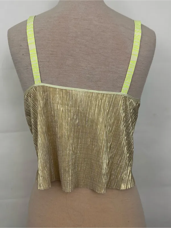 Victoria’s Secret Logo Straps shine gold crop camo pleated tank size S - Image 3