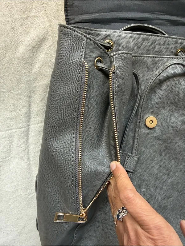 Women’s Gray Backpack Purse with Gold Accent - Image 5