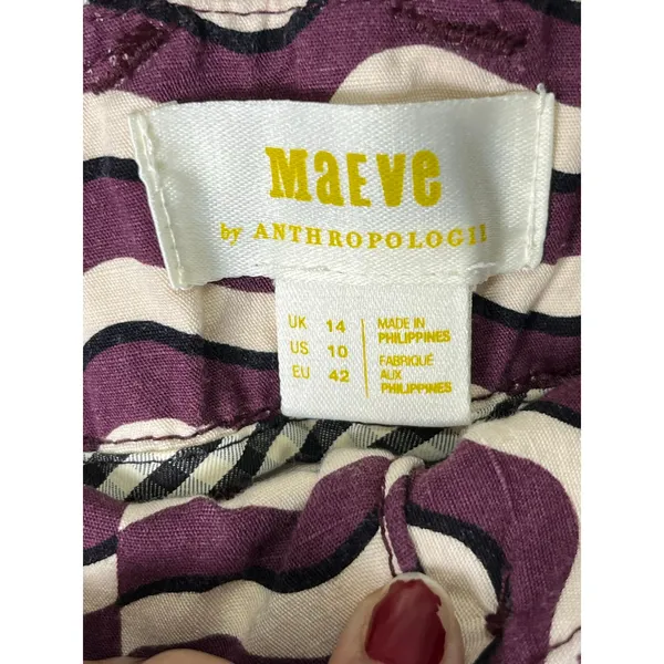 Maeve Anthropologie Burgundy Cream Wavy Stripe High Rise Trouser Shorts Size 10 - Image 5