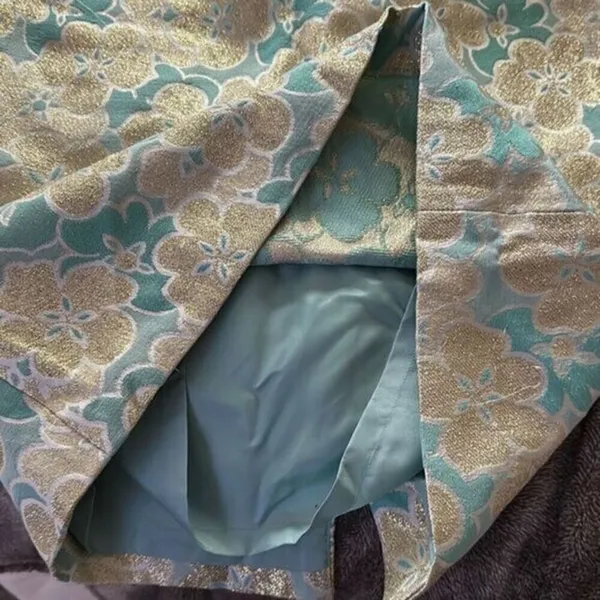 Antonio Melanie Pencil Skirt Women's Size 0 Teal Gold Floral Brocade - Image 9