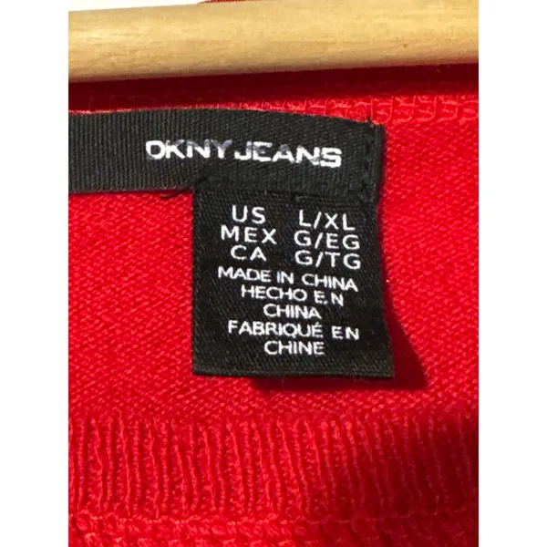 DKNY Jeans Cotton Knit Sweater Long Sleeve Lightweight Red Oversized Large/XL - Image 2